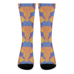 Yellow Mandala Elephant Pattern Print Crew Socks