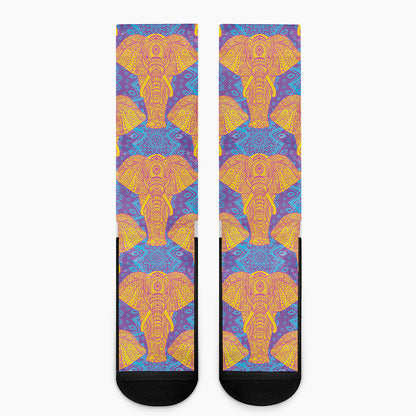 Yellow Mandala Elephant Pattern Print Crew Socks