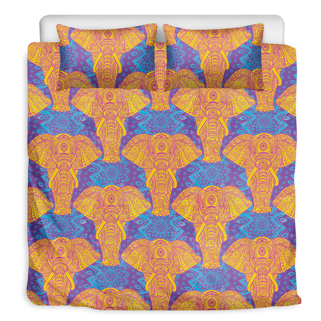 Yellow Mandala Elephant Pattern Print Duvet Cover Bedding Set