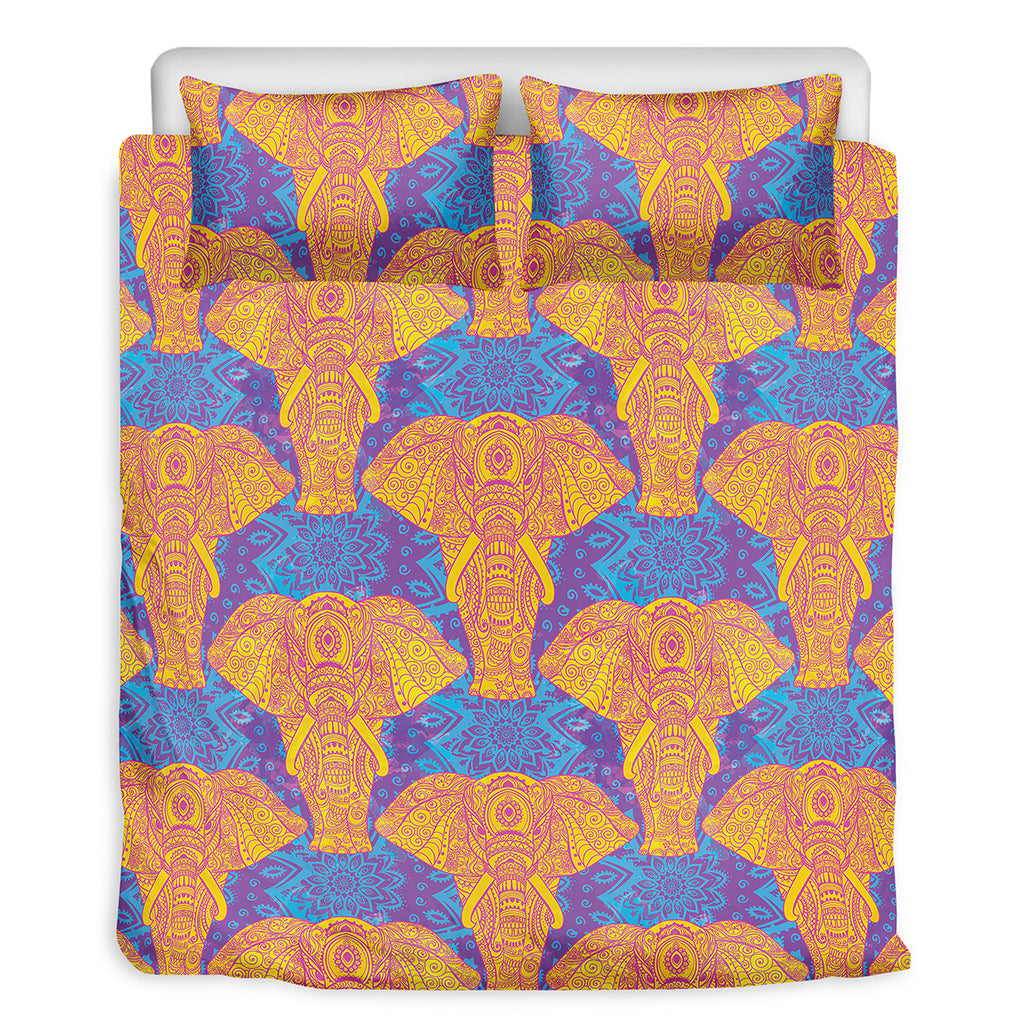 Yellow Mandala Elephant Pattern Print Duvet Cover Bedding Set