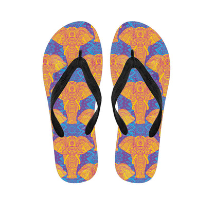 Yellow Mandala Elephant Pattern Print Flip Flops
