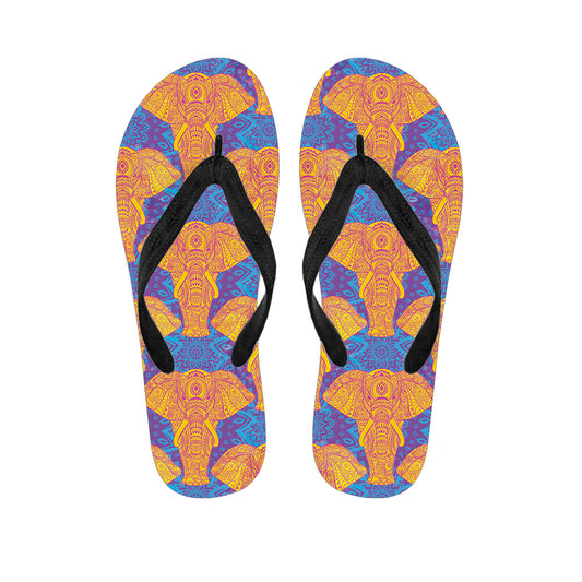 Yellow Mandala Elephant Pattern Print Flip Flops