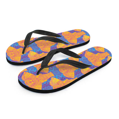 Yellow Mandala Elephant Pattern Print Flip Flops