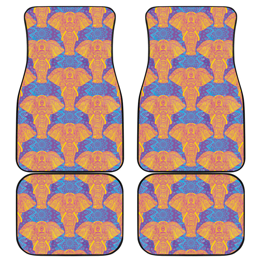 Yellow Mandala Elephant Pattern Print Front and Back Car Floor Mats