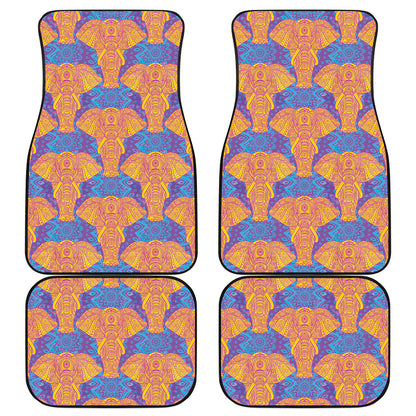 Yellow Mandala Elephant Pattern Print Front and Back Car Floor Mats