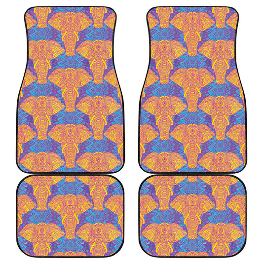 Yellow Mandala Elephant Pattern Print Front and Back Car Floor Mats