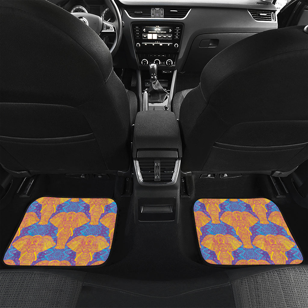 Yellow Mandala Elephant Pattern Print Front and Back Car Floor Mats