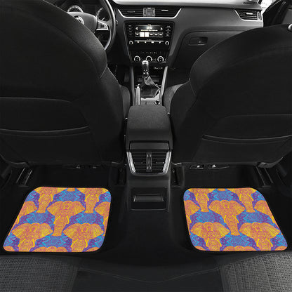Yellow Mandala Elephant Pattern Print Front and Back Car Floor Mats