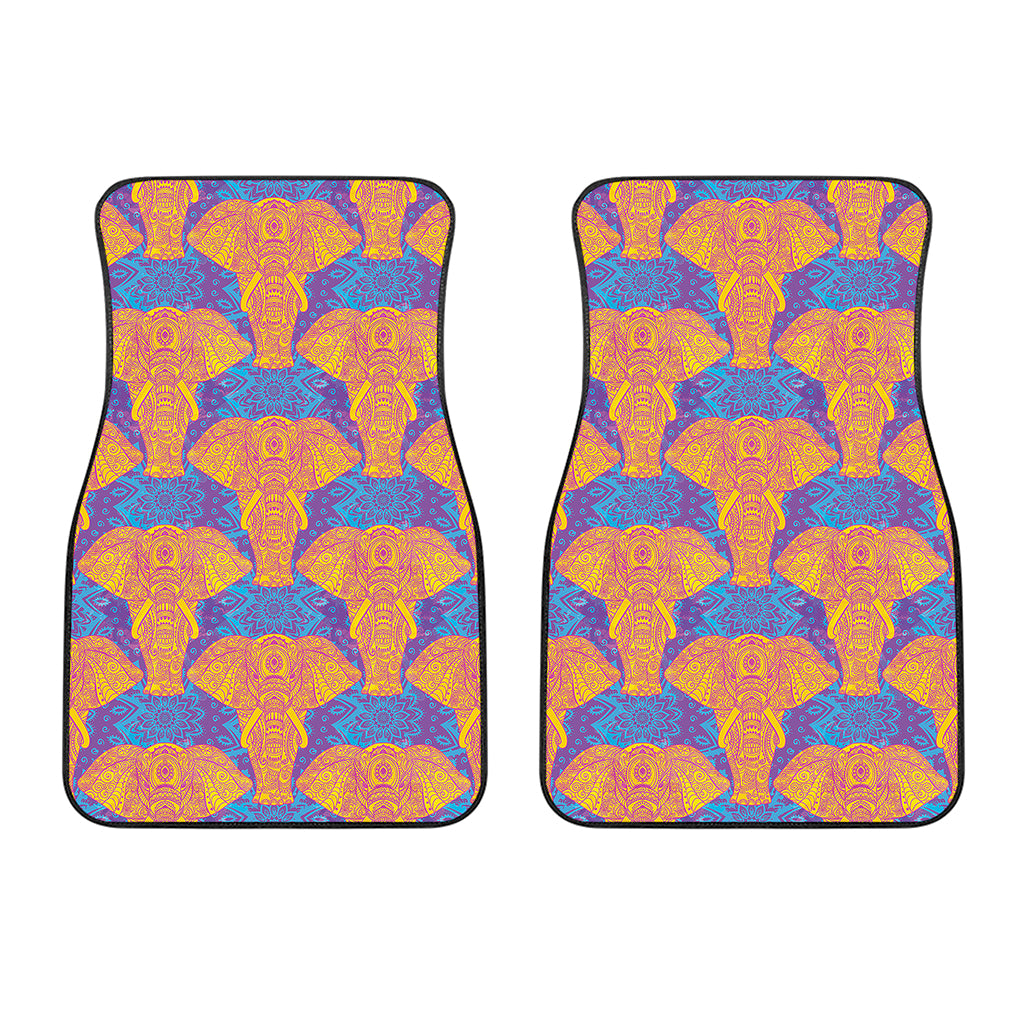 Yellow Mandala Elephant Pattern Print Front Car Floor Mats
