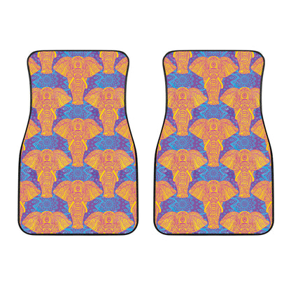 Yellow Mandala Elephant Pattern Print Front Car Floor Mats