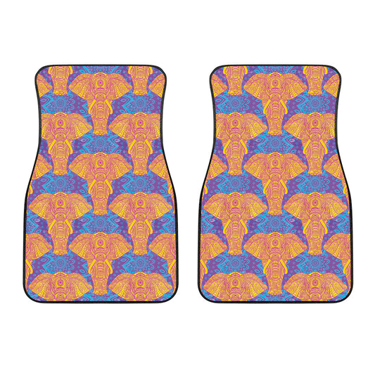Yellow Mandala Elephant Pattern Print Front Car Floor Mats