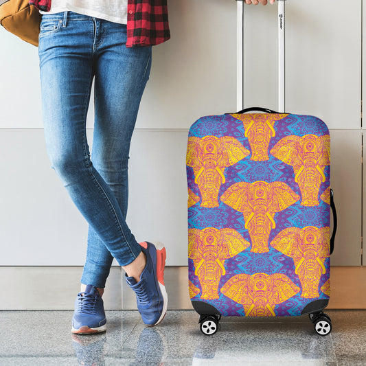 Yellow Mandala Elephant Pattern Print Luggage Cover