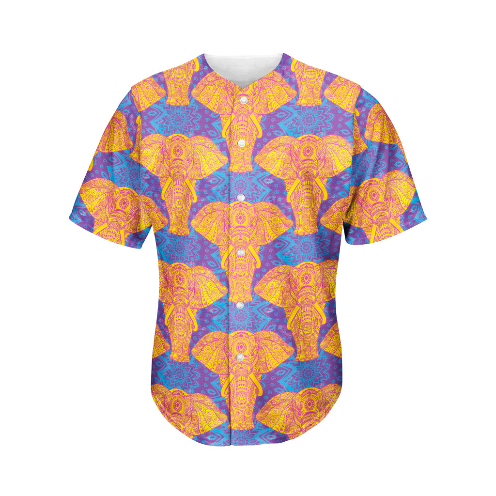 Yellow Mandala Elephant Pattern Print Men's Baseball Jersey