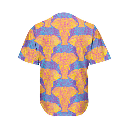 Yellow Mandala Elephant Pattern Print Men's Baseball Jersey