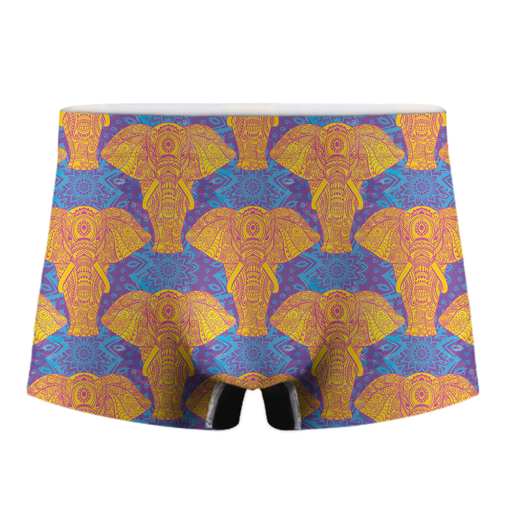 Yellow Mandala Elephant Pattern Print Men's Boxer Briefs