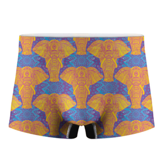 Yellow Mandala Elephant Pattern Print Men's Boxer Briefs