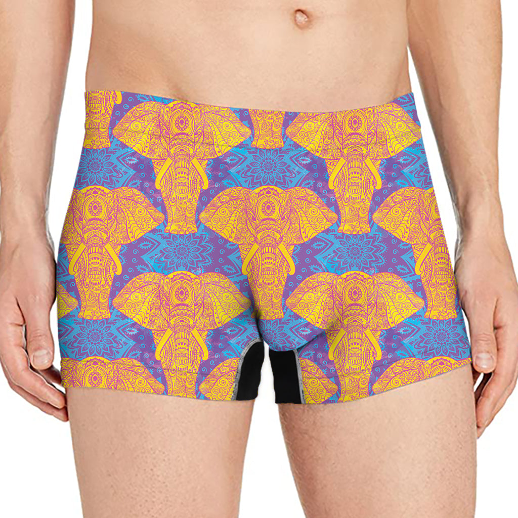 Yellow Mandala Elephant Pattern Print Men's Boxer Briefs