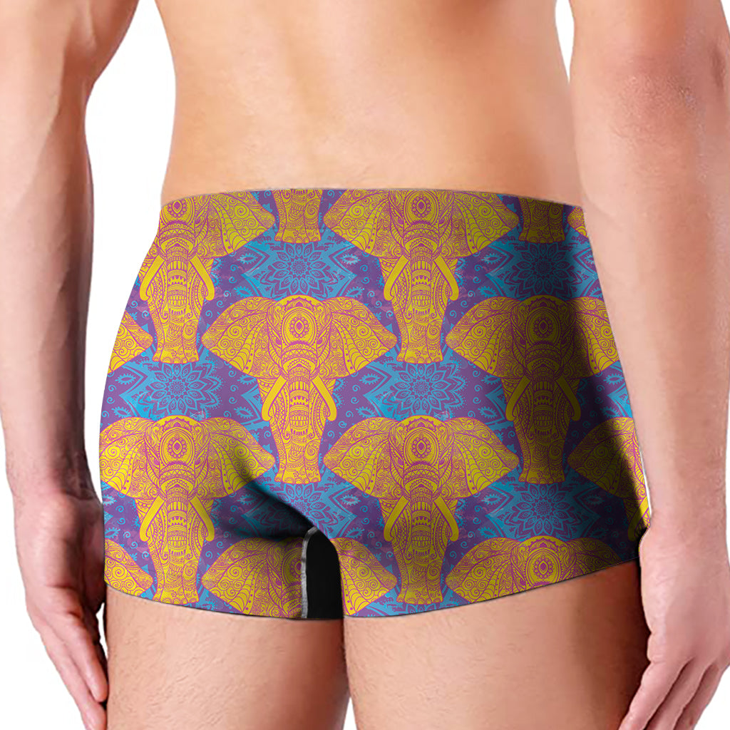 Yellow Mandala Elephant Pattern Print Men's Boxer Briefs