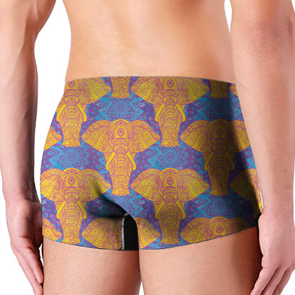 Yellow Mandala Elephant Pattern Print Men's Boxer Briefs