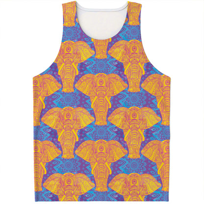 Yellow Mandala Elephant Pattern Print Men's Tank Top