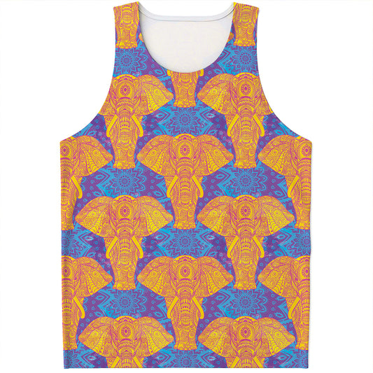 Yellow Mandala Elephant Pattern Print Men's Tank Top