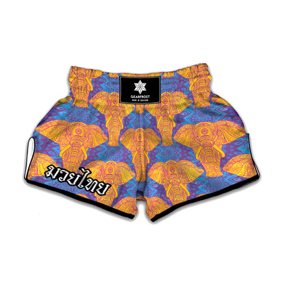 Yellow Mandala Elephant Pattern Print Muay Thai Boxing Shorts