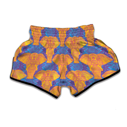 Yellow Mandala Elephant Pattern Print Muay Thai Boxing Shorts