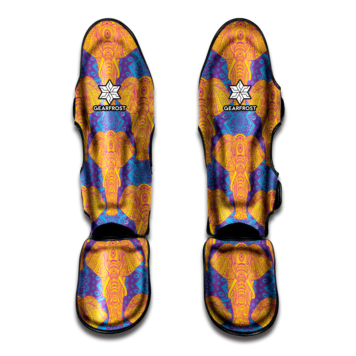 Yellow Mandala Elephant Pattern Print Muay Thai Shin Guard