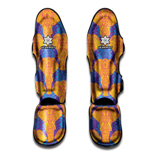 Yellow Mandala Elephant Pattern Print Muay Thai Shin Guard