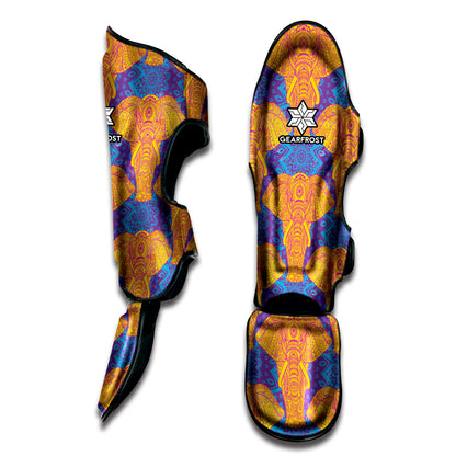 Yellow Mandala Elephant Pattern Print Muay Thai Shin Guard