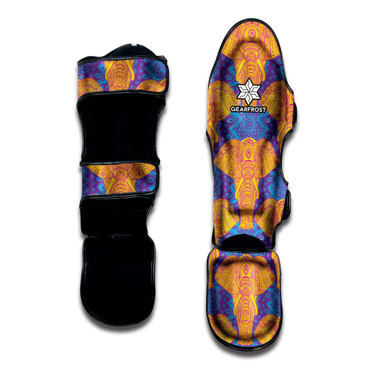 Yellow Mandala Elephant Pattern Print Muay Thai Shin Guard