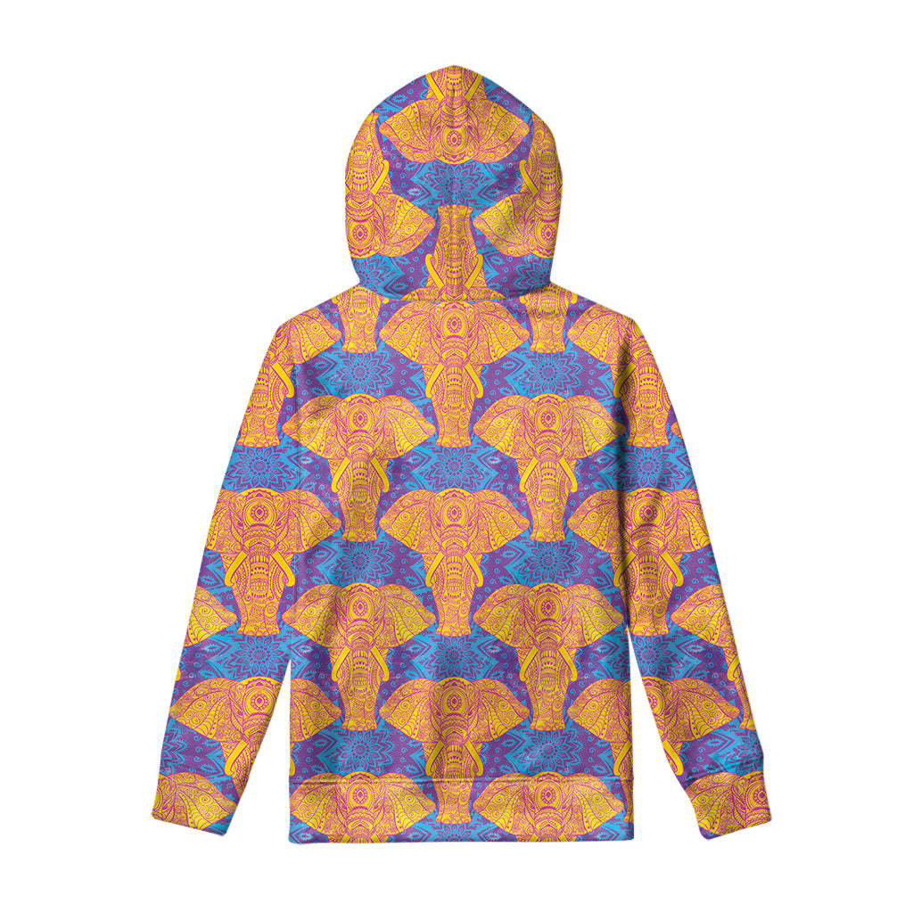 Yellow Mandala Elephant Pattern Print Pullover Hoodie
