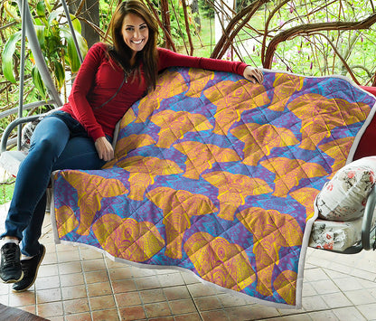 Yellow Mandala Elephant Pattern Print Quilt