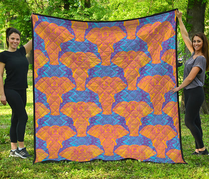 Yellow Mandala Elephant Pattern Print Quilt