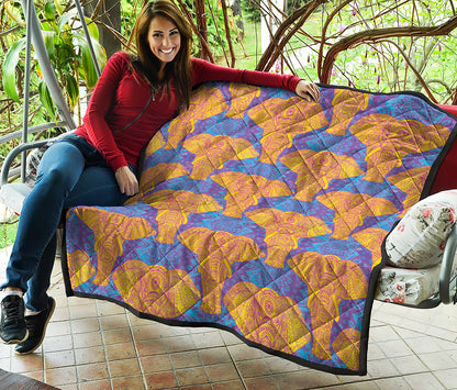 Yellow Mandala Elephant Pattern Print Quilt
