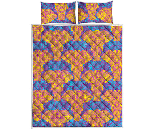 Yellow Mandala Elephant Pattern Print Quilt Bed Set