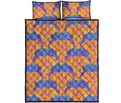 Yellow Mandala Elephant Pattern Print Quilt Bed Set