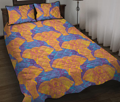 Yellow Mandala Elephant Pattern Print Quilt Bed Set
