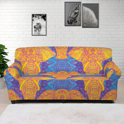 Yellow Mandala Elephant Pattern Print Sofa Cover