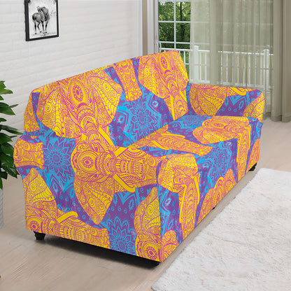 Yellow Mandala Elephant Pattern Print Sofa Cover