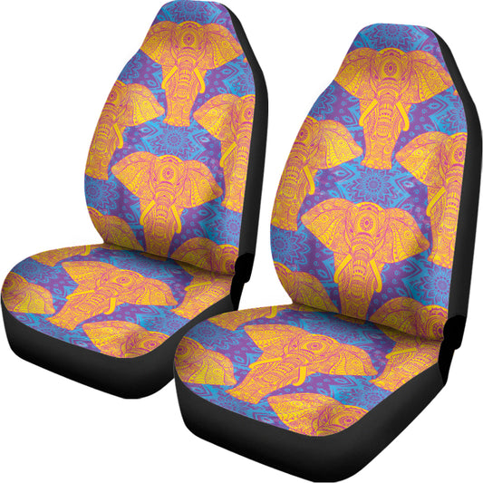 Yellow Mandala Elephant Pattern Print Universal Fit Car Seat Covers