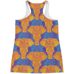 Yellow Mandala Elephant Pattern Print Women's Racerback Tank Top