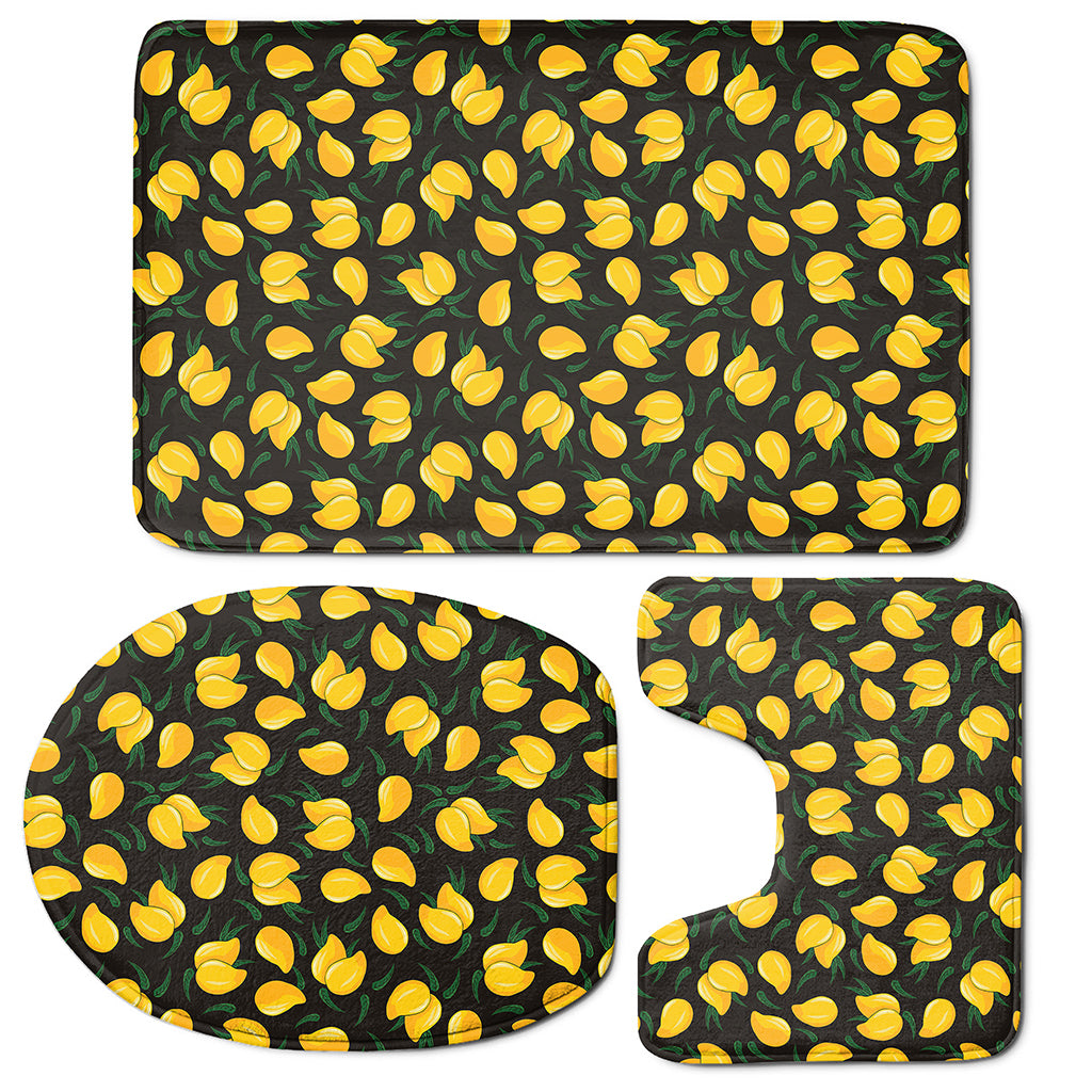 Yellow Mango Fruit Pattern Print 3 Piece Bath Mat Set