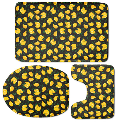 Yellow Mango Fruit Pattern Print 3 Piece Bath Mat Set