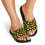Yellow Mango Fruit Pattern Print Black Slide Sandals