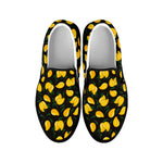 Yellow Mango Fruit Pattern Print Black Slip On Shoes