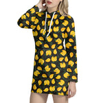 Yellow Mango Fruit Pattern Print Hoodie Dress