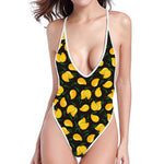 Yellow Mango Fruit Pattern Print One Piece High Cut Swimsuit