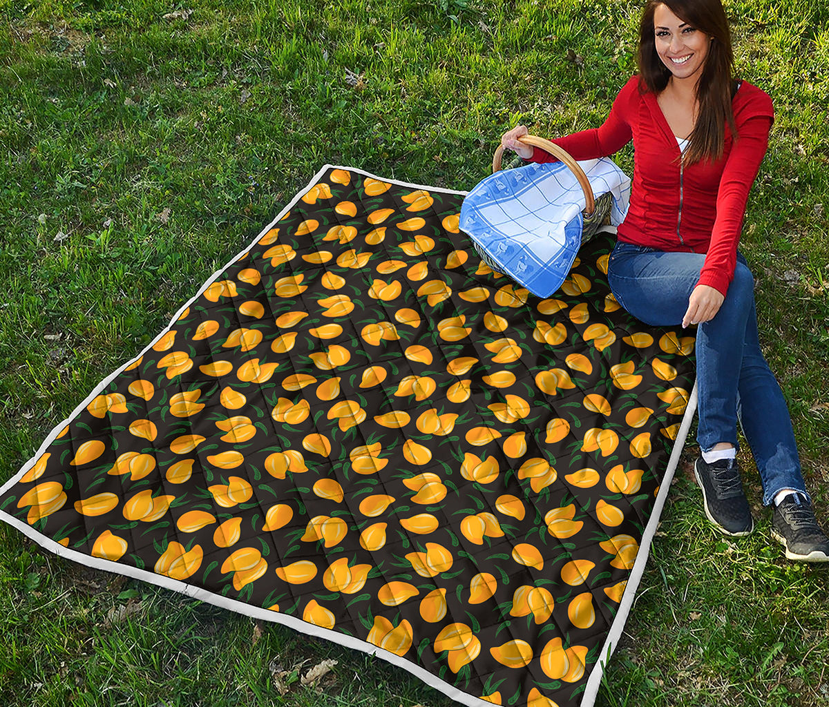 Yellow Mango Fruit Pattern Print Quilt