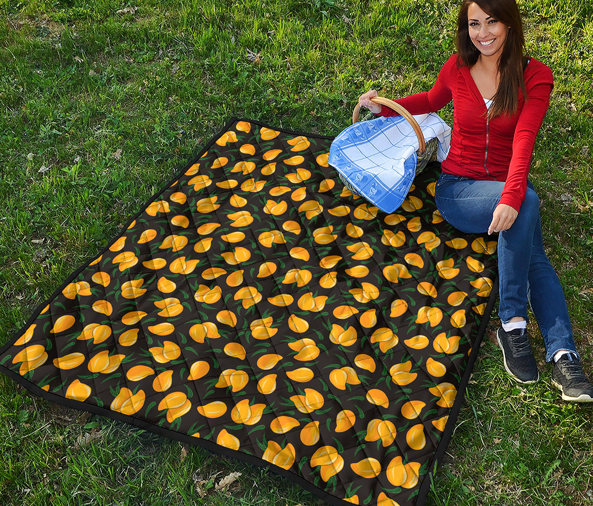 Yellow Mango Fruit Pattern Print Quilt